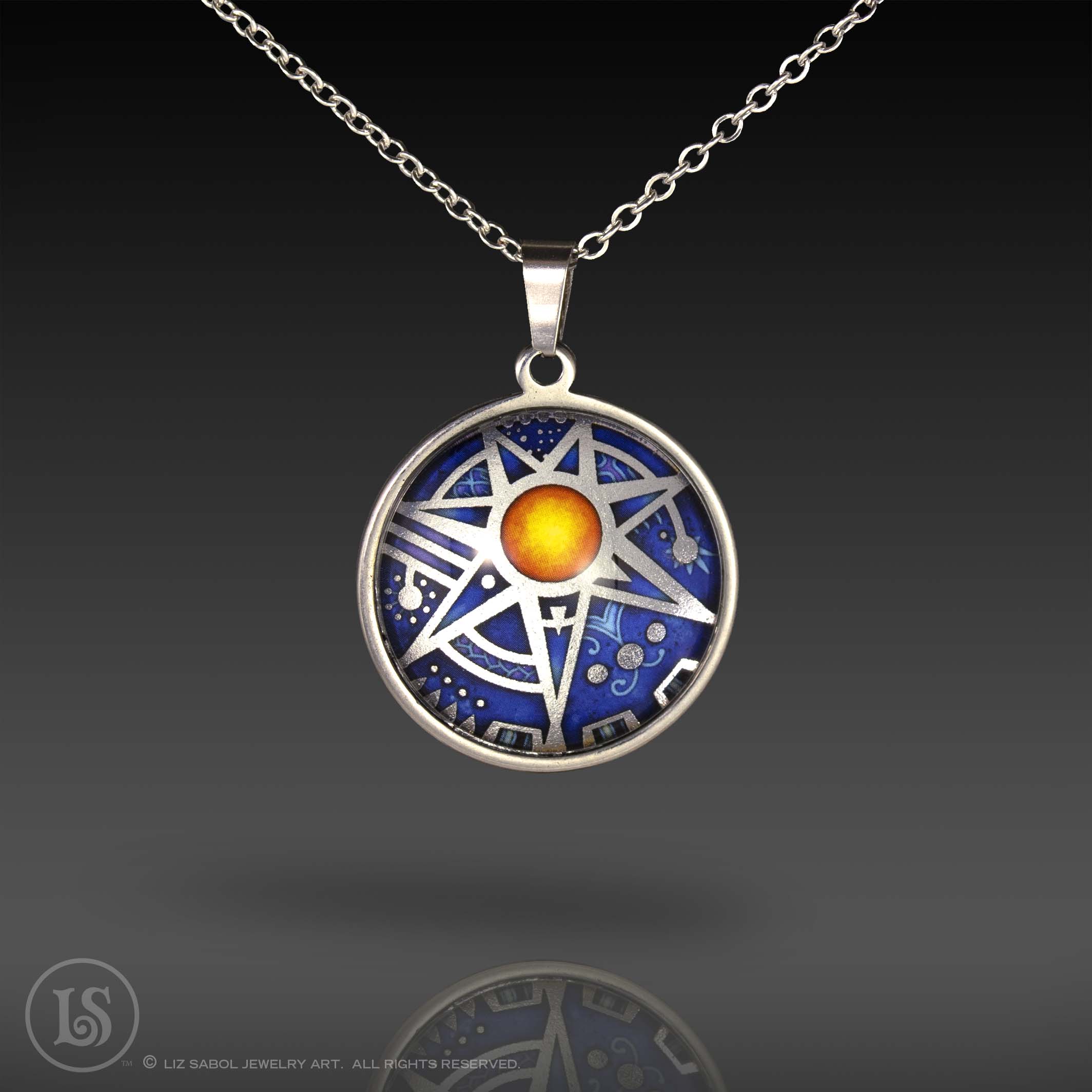 Star Fire Midnight Pendant, Glass, Stainless Steel