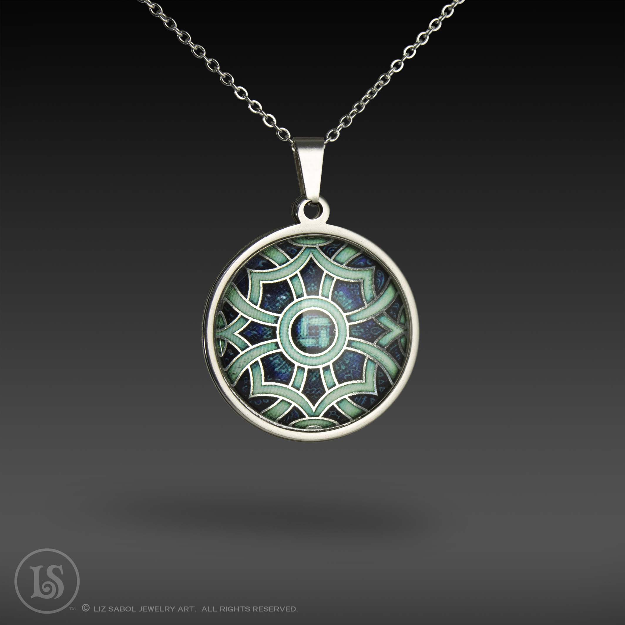 Dreamweaver Aqua Pendant, Glass, Stainless Steel