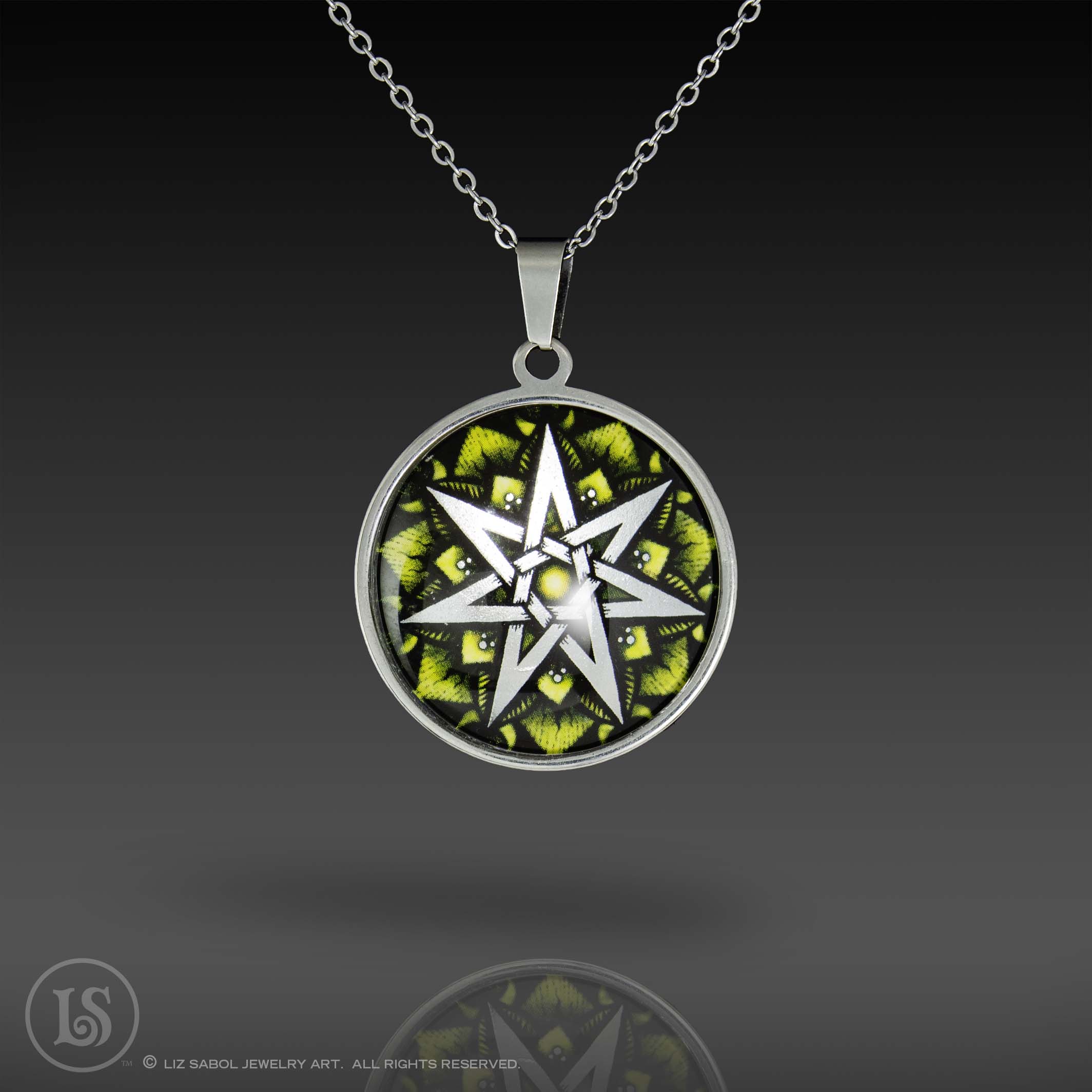 Septagram, WC Green Pendant, Glass, Stainless Steel